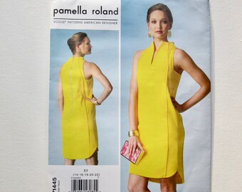 V1425 Vogue Pamella Roland Misses Lined Dress has pleated skirt whorsehair braid on hemline Sz A5 6-14 /& E5 14-22 new sewing pattern