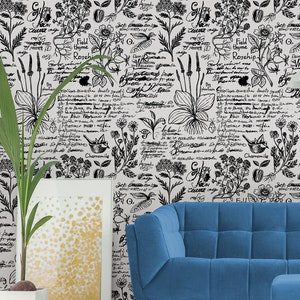 Light herbal medicine writings, herb pattern wallpaper | self-adhesive, removable, peel & stick wall mural