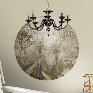 Tropical Wall Sticker with trees and leaves, Room Wall Decor, Circle Wall Decal, Peel and Stick, Self Adhesive