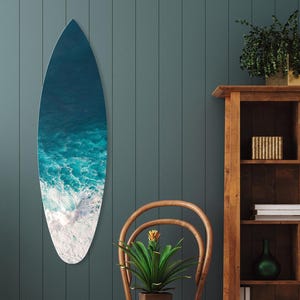 Waves in ocean Surfboard Wall Decor, Handmade Boho Style Home Decor, Coastal Surfboard Wall Art, Dibond Print, Magnetic Hanging