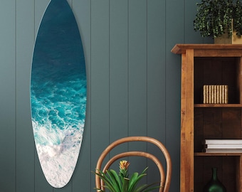 Arte de parede artesanal em formato de prancha de surfe, ondas do oceano, decoração boho para casa, impressão em Dibond.