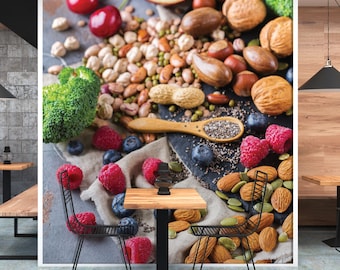 Colorful Food Wallpaper, Veggies, Fruits, Nuts, Peel and Stick Vinyl