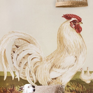 Huhn Vogel Vintage Wallpaper, Vintage Vögel Sammlung Wandkunst | Abziehen und aufkleben (selbstklebend) oder nicht klebendes Vinylpapier