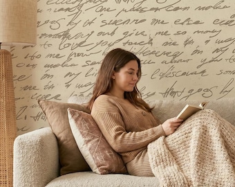 Vintage wallpaper, old  abstract handwriting  | self-adhesive, removable, peel & stick wall mural, wall decor