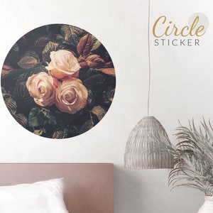 Vintage rose wall sticker, floral pattern, Room Wall Decor, Circle Wall Decal, Peel and Stick, Self Adhesive