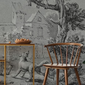 Old illustration wall mural, vintage style wallpaper, dark wallpaper | Peel and Stick (Self Adhesive) or Non Adhesive Vinyl Paper