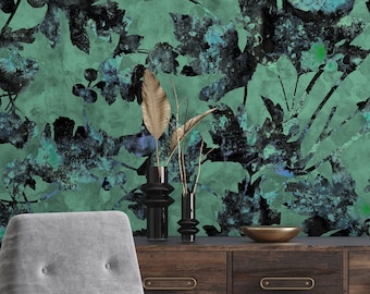 Green Leaf Watercolor Wallpaper | Abstract Peel and Stick Wall Mural