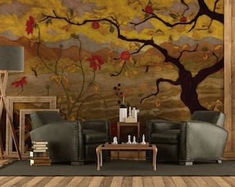 Tapeta z motywem kwiatowym i drzewem, samoprzylepna, winylowa