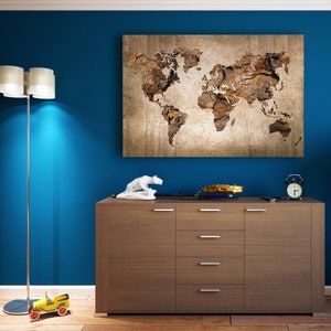 Old vintage world map, Canvas Print, Modern Wall Decor, Canvas Art, FOR SELF ASSEMBLY