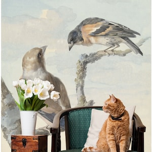 Aquarell Vögel auf einem Ast Tapete, Peel & Stick, selbstklebendes, ablösbares Wandbild
