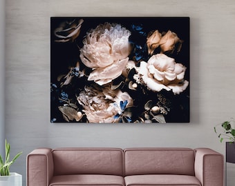 Lienzo con estampado de peonías blancas, arte botánico para pared (PARA MONTAR)