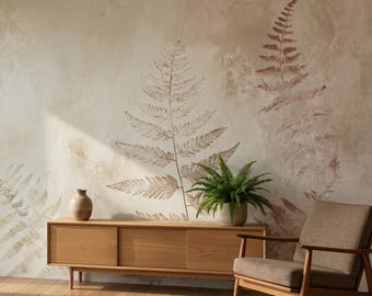 Fern leaves wallpaper, botanical wall mural, vintage home decor | Peel and Stick (Self Adhesive) or Traditional Vinyl Paper