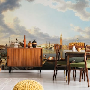 Vintage city landscape wallpaper, wall mural, scenic wallpaper | Peel and Stick (Self Adhesive) or Non Adhesive Vinyl Paper