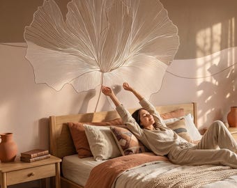 Brown leaf wallpaper, abstract botanical wall mural, modern home decor | Peel and Stick (Self Adhesive) or Traditional Vinyl Paper