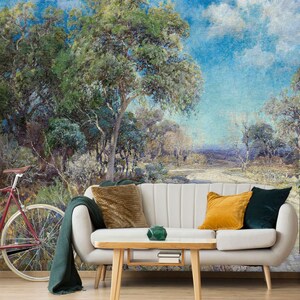 Watercolor landscape wallpaper, wall mural, scenic wallpaper | Peel and Stick (Self Adhesive) or Non Adhesive Vinyl Paper