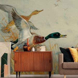 Abstrakte Vogel Tapete, Landschaftswandkunst | Schälen und aufkleben (selbstklebend) oder nicht klebendes Vinylpapier