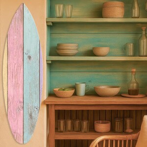 Colorful Wooden Surfboard Wall Decor, Handmade Antique Style Home Decor, Coastal  Surfboard Wall Art, Dibond Print, Magnetic Hanging