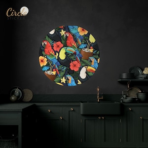 Tropical circle wall sticker, Flower wall decal, Room Wall Decor, Circle Wall Decal, Peel and Stick, Self Adhesive