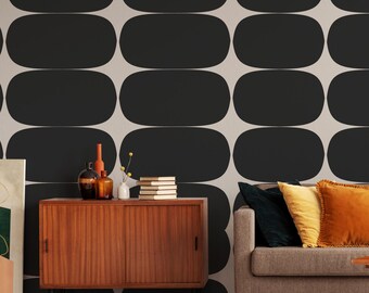 Papel de parede geométrico, mural de parede moderno em preto e bege, vinil autoadesivo.