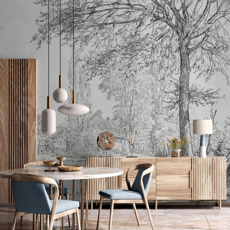 Black and White Vintage Wall Mural - Etsy