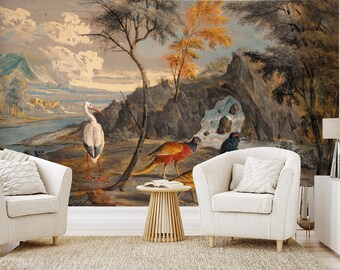 Scenic Landscape Wallpaper | Impressionistic Birds, Peel and Stick