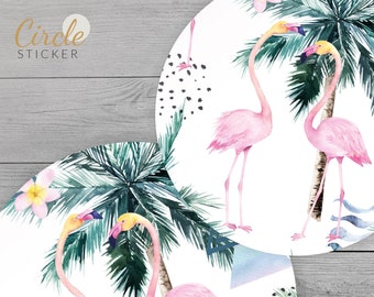 Tropical Flamingo Circle Sticker, Bird Wall Decal, Peel and Stick