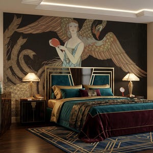 Art Deco Woman Wallpaper Mural, Ancient Mystic Wall Art, Vintage Style Home Decor, Peel and Stick o Traditional Vinyl