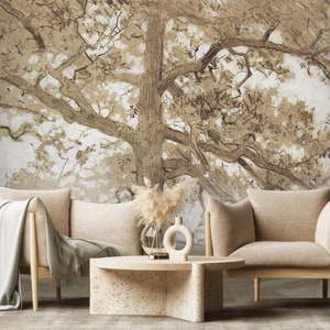 Vintage tree wallpaper | Peel and Stick (Self Adhesive) or Non Adhesive Vinyl Paper