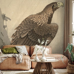 Eagle wall mural, bird wallpaper, vintage painting wall mural | Peel and Stick (Self Adhesive) or Non Adhesive Vinyl Paper