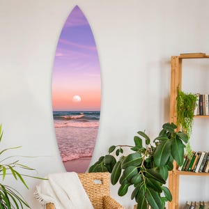 Beautiful Beach at Sunnset Surfboard Wall Decor, Handmade Boho Style Home Decor, Coastal  Surfboard Wall Art, Dibond Print, Magnetic Hanging