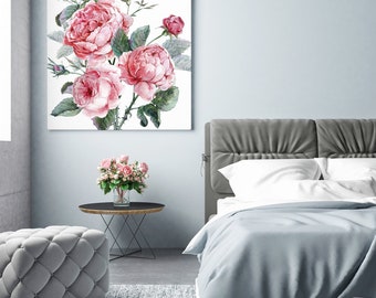 Bellissime rose rosa rossastre ad acquerello, stampa su tela, stampa botanica, decorazione da parete moderna, arte su tela, DA ASSEMBLARE