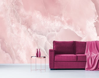 Pink crystal marble stone wallpaper, Peel & Stick, Self Adhesive Removable Wall Mural