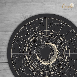 Zodiac signs wall sticker, constellation pattern, Astrology Room Wall Decor, Circle Wall Decal, Peel and Stick, Self Adhesive