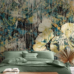 Abstract Floral Grunge Wallpaper Mural: Modern Home Decor, Peel & Stick