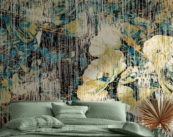Papel de Parede Abstrato Floral Grunge: Decoração Moderna para Casa, Autoadesivo