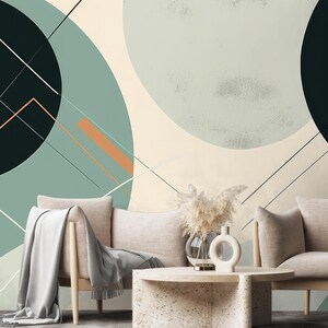 Carta da parati astratta minimalista, murale con forme geometriche colorate / Carta vinilica staccabile e adesiva (autoadesiva) o non adesiva