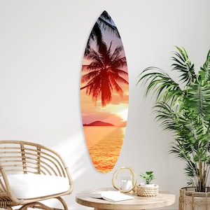 Sunrise Palm Wall Decor, Handmade Beach Style Home Decor, Coastal  Surfboard Wall Art, Dibond Print, Magnetic Hanging