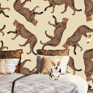 Leopard pattern wallpaper, cartoon animal motive | self-adhesive, removable, peel and stick wall mural
