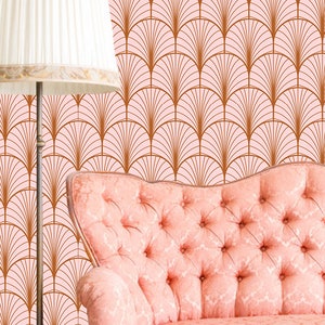 Geometric pattern, dusty pink wallpaper, abstract pattern of peacock feathers | self-adhesive, removable, peel & stick wall mural