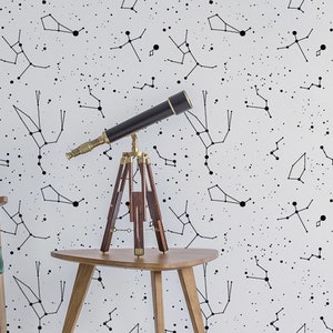 Hellweiße Sternbilder Wallpaper, Sternenmuster, Helles Abstraktes Wandbild | Abziehen und aufkleben (selbstklebend) oder nicht klebendes Vinylpapier