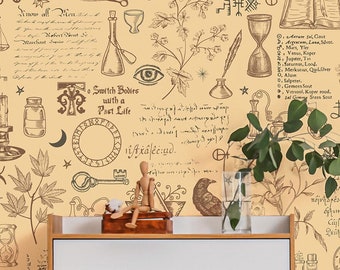 Papel de Parede Alquímico | Símbolos Místicos, Plantas, Adesivo de Parede