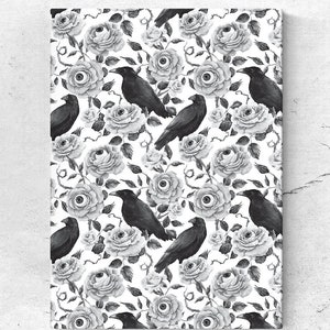 Watercolor black raven & white rose with all seeing eye, Canvas Print, Botanical print, Modern Wall Decor, Canvas Art, Beautiful Wall Art
