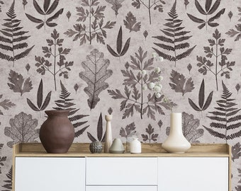 Beige-braune Herbstblätter Muster Tapete* | selbstklebendes, wiederablösbares, Schälen & Aufkleben Wandbild