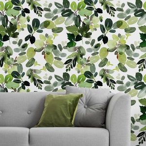 Kleine Tapete mit Aquarell Blattmuster, selbstklebend, schälen und aufkleben, botanisches Wandbild