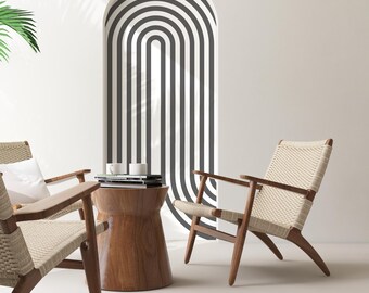 Adesivo de parede em arco com listras boho, papel de parede removível.