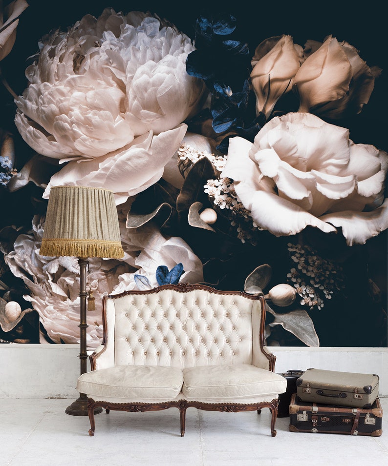 Dark vintage floral wallpaper wedding clipart removable Etsy