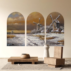 Village landscape Arch Stickers, Peel and Stick Wallpaper, Removable Arch Wall Decal, Art Decor, vintage Interior decal, Self Adhesive