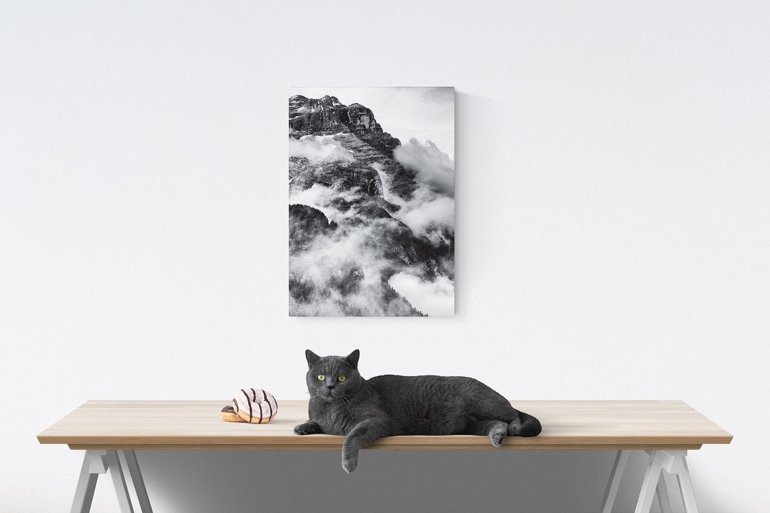 Foggy Mountain Black and White Canvas Print, Modern Wall Art (FOR SELF ...