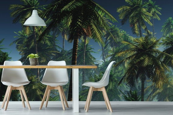 La palma, green jungle, tropical trees self adhesive, peel and stick wall mural
