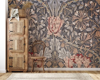 Floral Leaves Wallpaper, Abstract Art, Peel and Stick or Vinyl